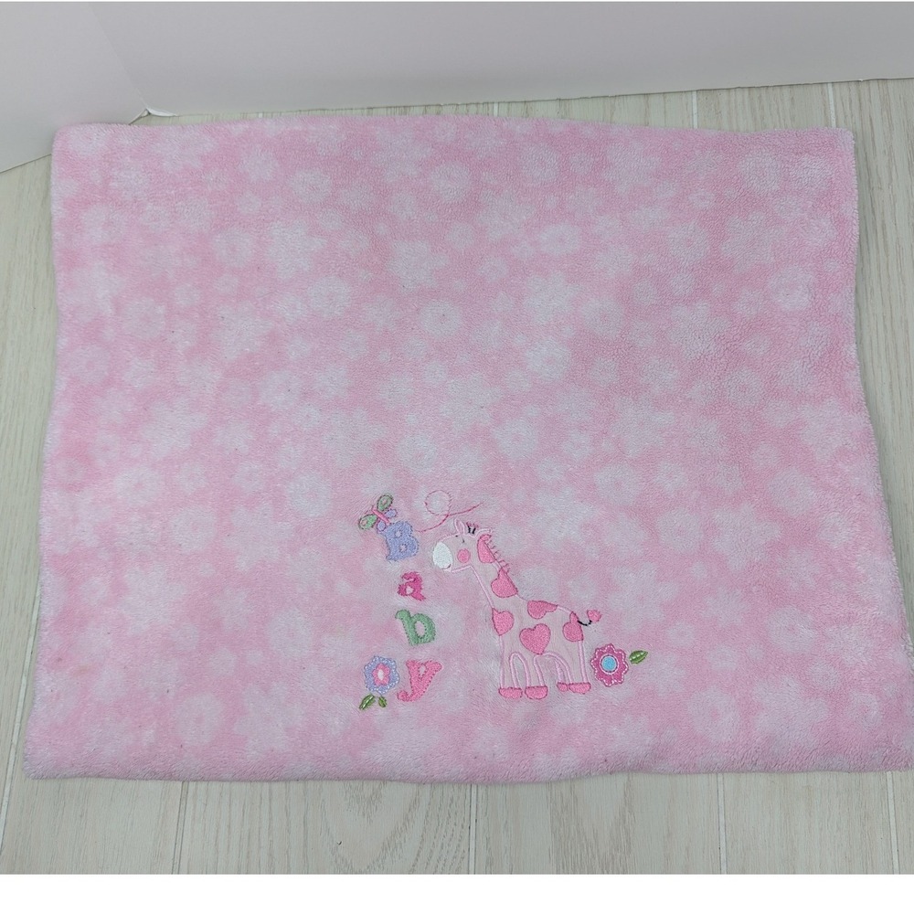 Garanimals Baby Blanket Pink Embroidered Giraffe flowers White floral